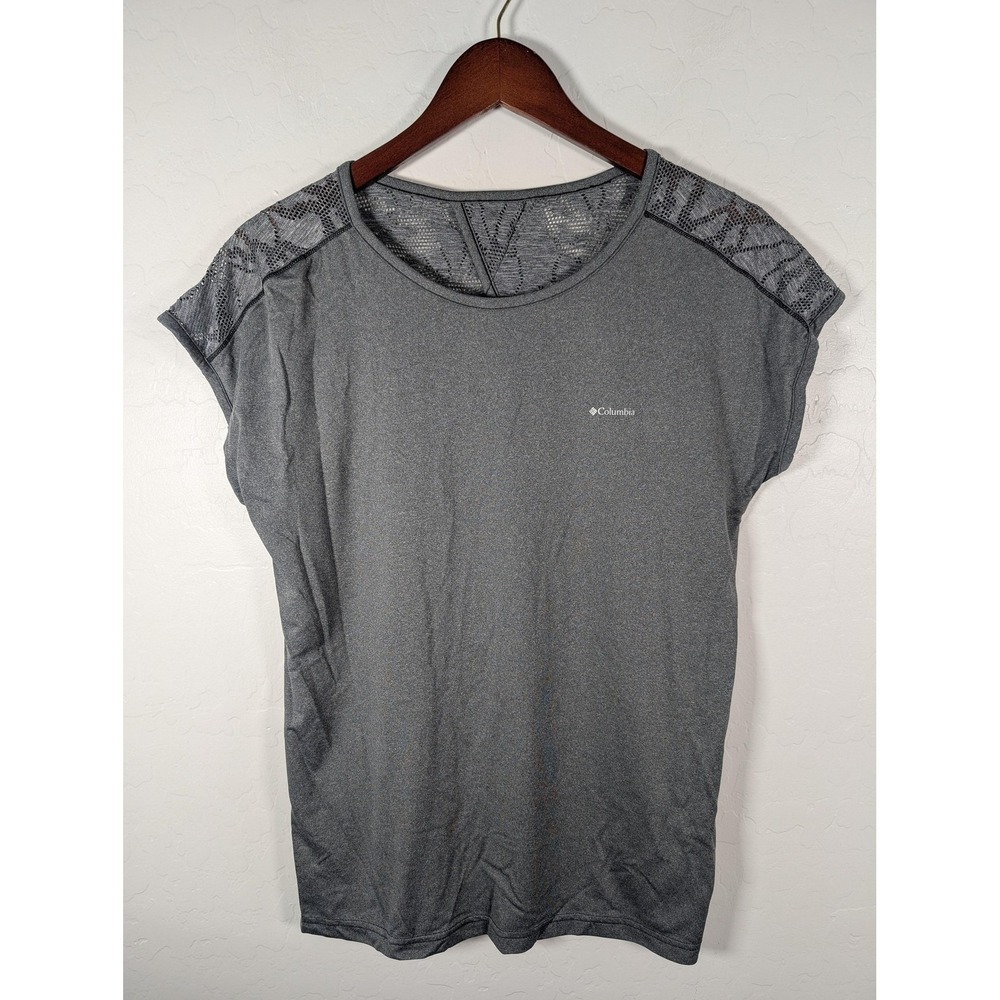 Columbia Shirt Womens Large Gray Mesh Lace Back Keyhole Athletic T-Shirt Tee